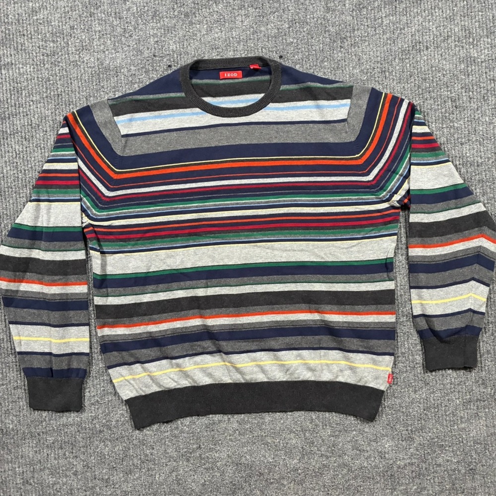 IZOD Mens Sweater Size XL Multicolor Striped Knit Pullover Crew Neck Long Sleeve
